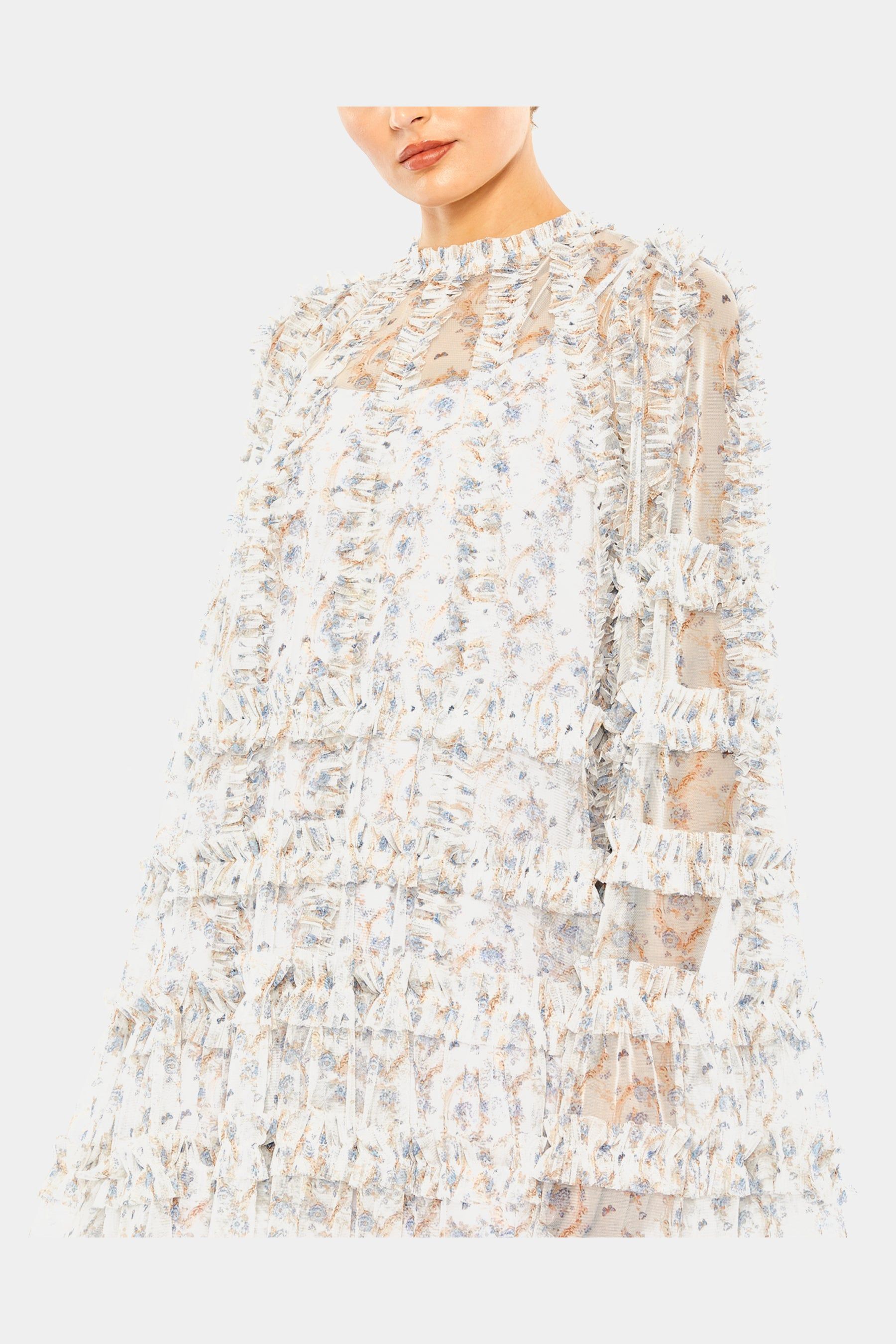 Floral Print Long Flare Sleeve Mesh A-Line Dress sold by Lord & Taylor product image thumbnail 4