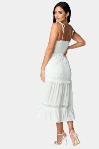 Lace Inset Smocked Midi Dress sold by Lord & Taylor