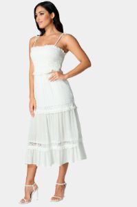 Lace Inset Smocked Midi Dress sold by Lord & Taylor