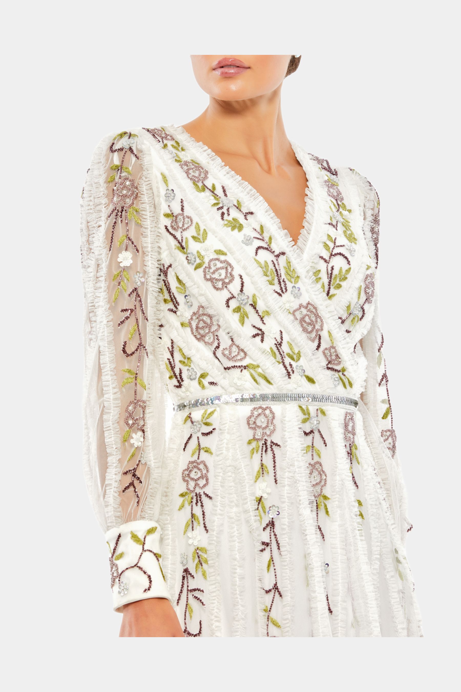 Embellished Wrap Over Illusion Midi Dress sold by Lord & Taylor