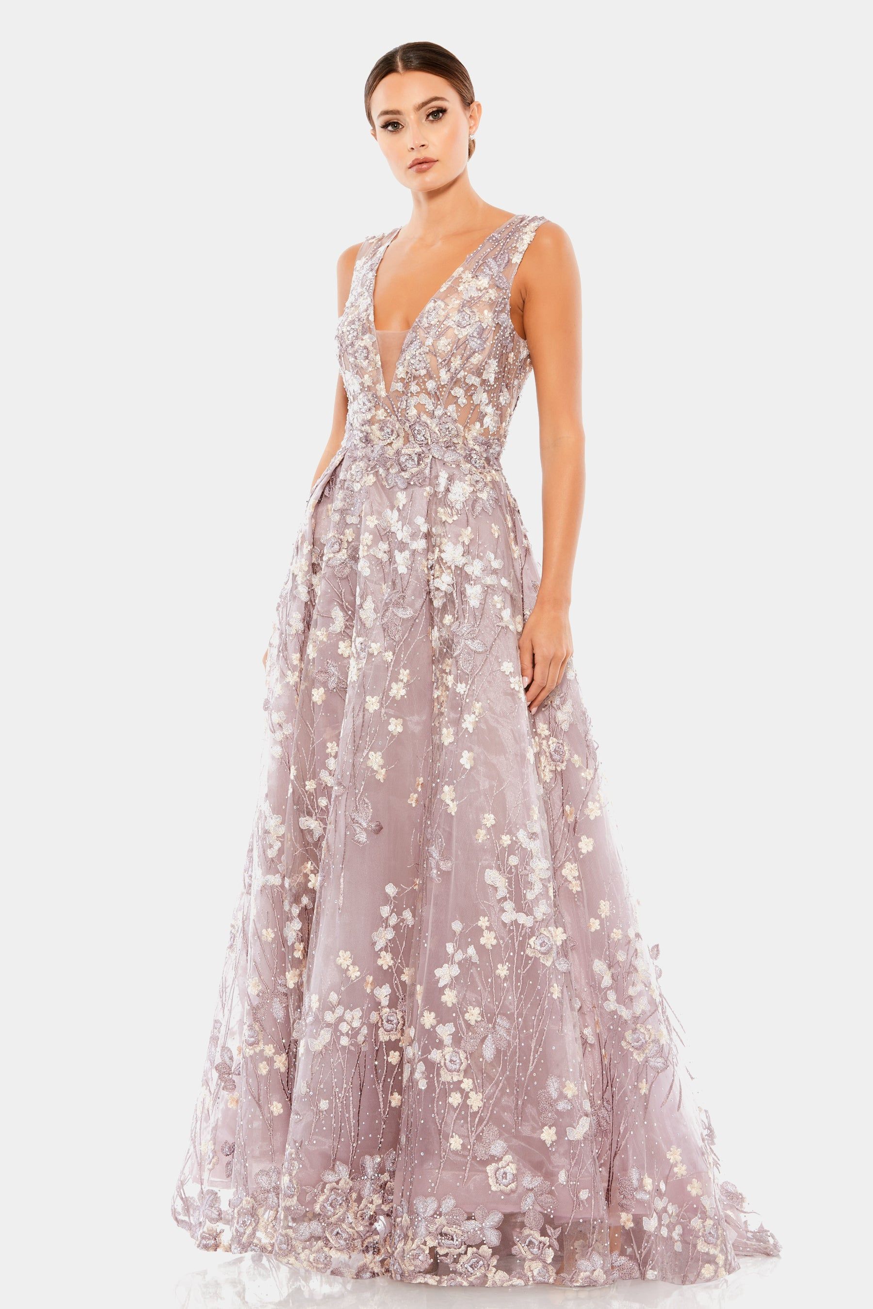 Floral Embroidered Illusion V-Neck Gown sold by Lord & Taylor product image thumbnail 2