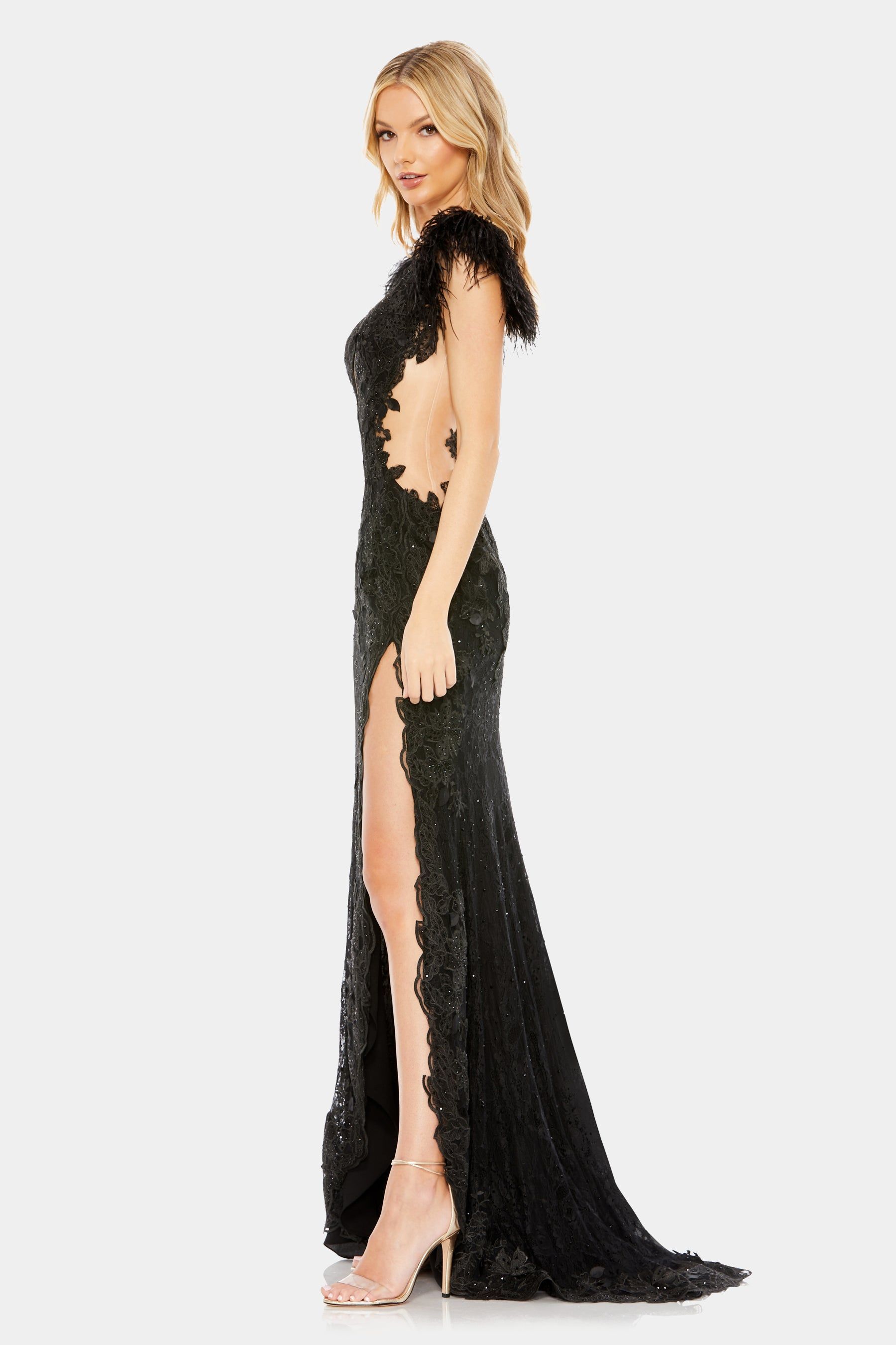 Feathered Cap Sleeve Lace Gown sold by Lord & Taylor product image thumbnail 3