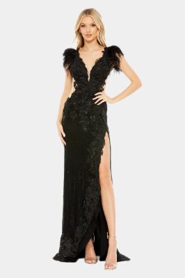 Feathered Cap Sleeve Lace Gown sold by Lord & Taylor
