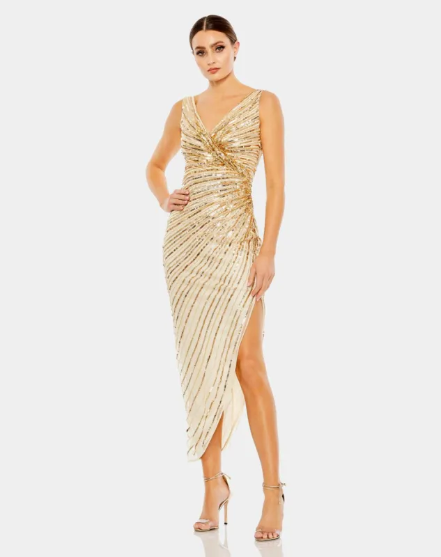 Sequined Faux Wrap Sleeveless Midi Dress sold by Lord & Taylor
