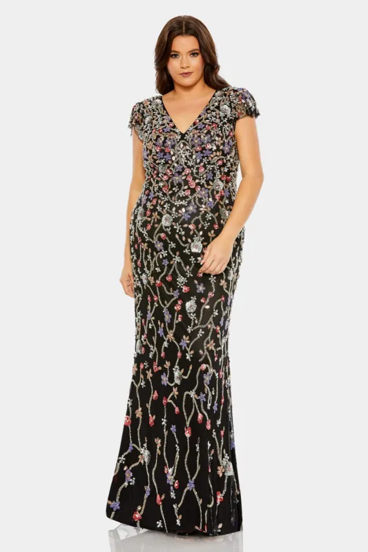Embellished Flutter Cap Sleeve V Neck Gown sold by Lord & Taylor