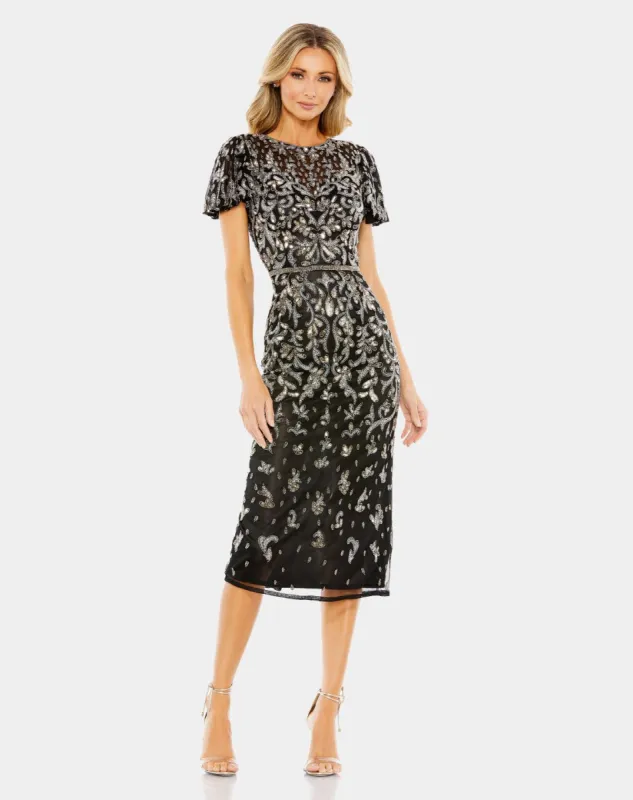 Embellished High Neck Flutter Sleeve Dress sold by Lord & Taylor