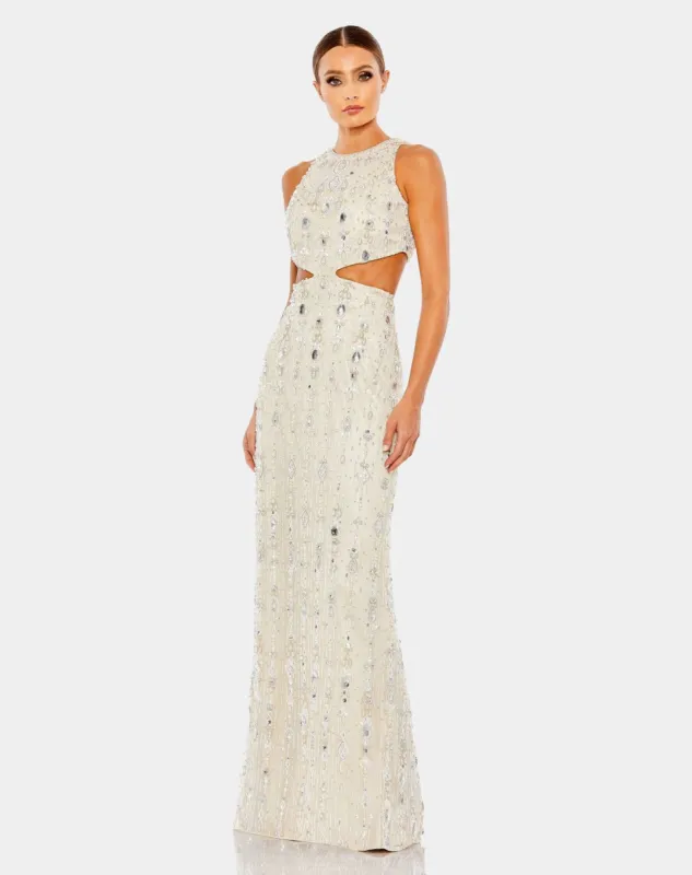 Pearl Embellished High Neck Cut Out Gown sold by Lord & Taylor