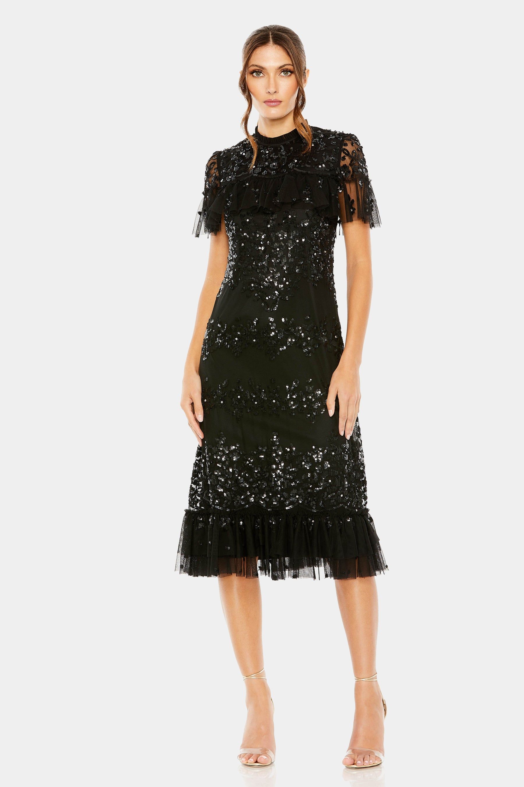 Sequin Mock Neck Flutter Sleeve Dress sold by Lord & Taylor