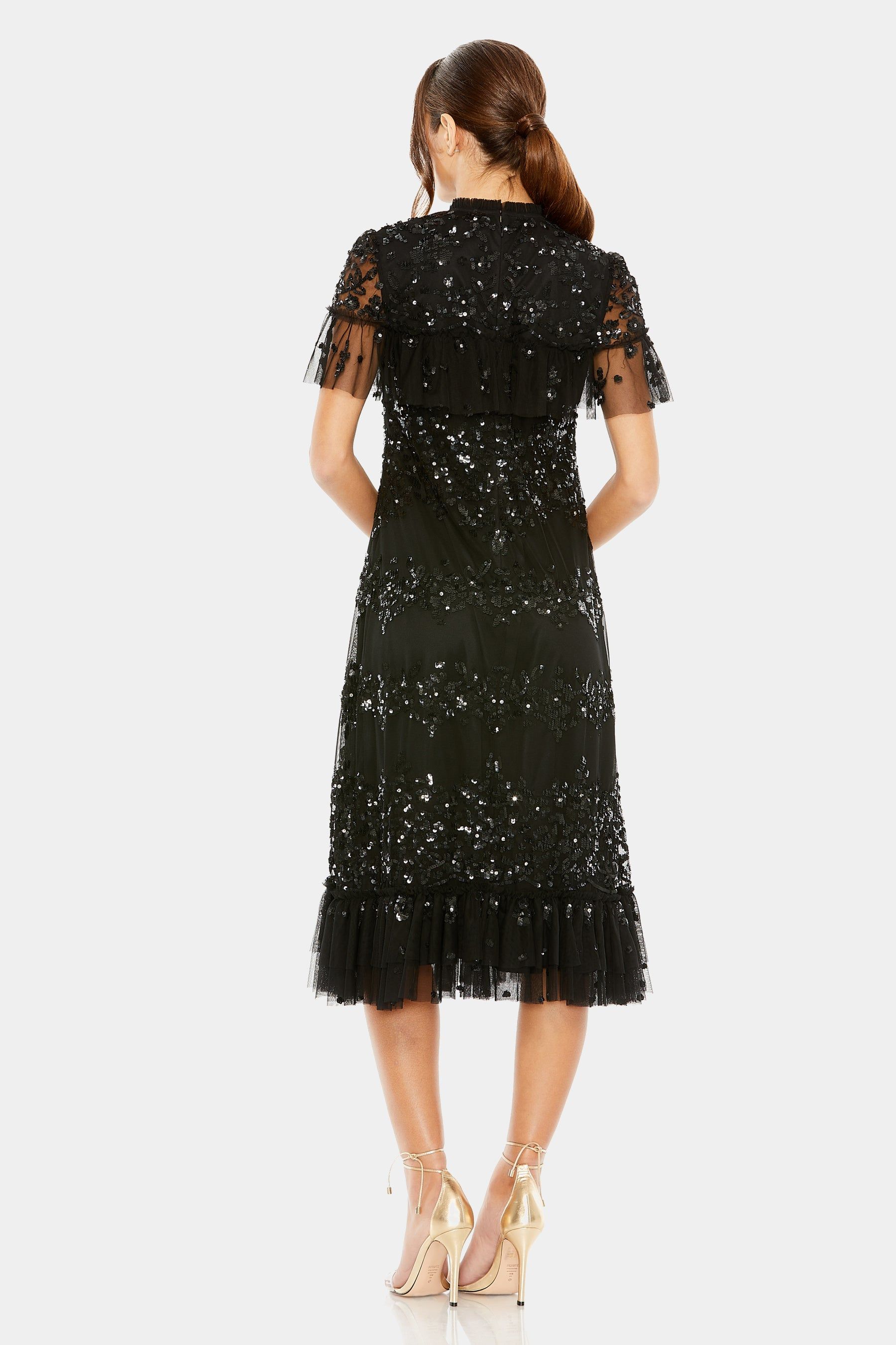 Sequin Mock Neck Flutter Sleeve Dress sold by Lord & Taylor product image thumbnail 3