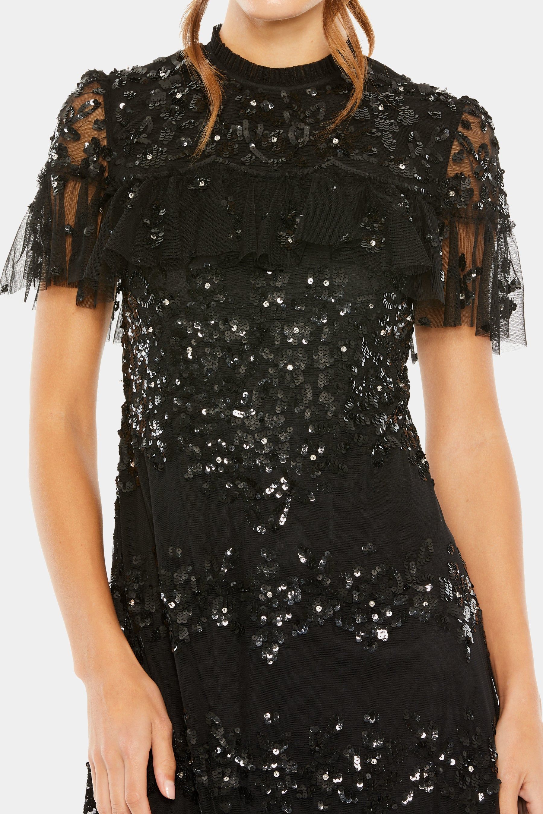 Sequin Mock Neck Flutter Sleeve Dress sold by Lord & Taylor product image thumbnail 2