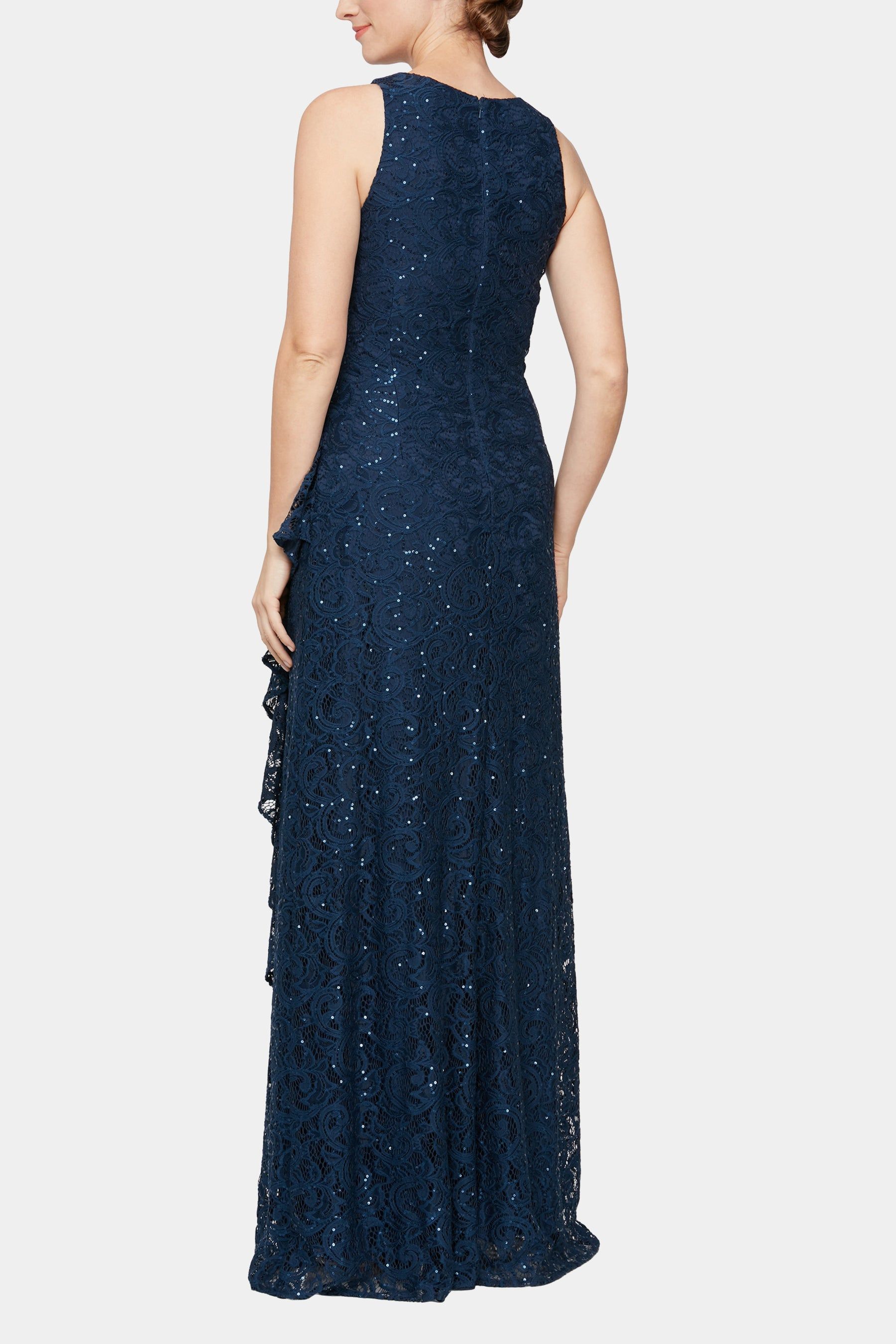 Long Sleeveless Cascade Ruffle Lace Dress sold by Lord & Taylor product image thumbnail 6