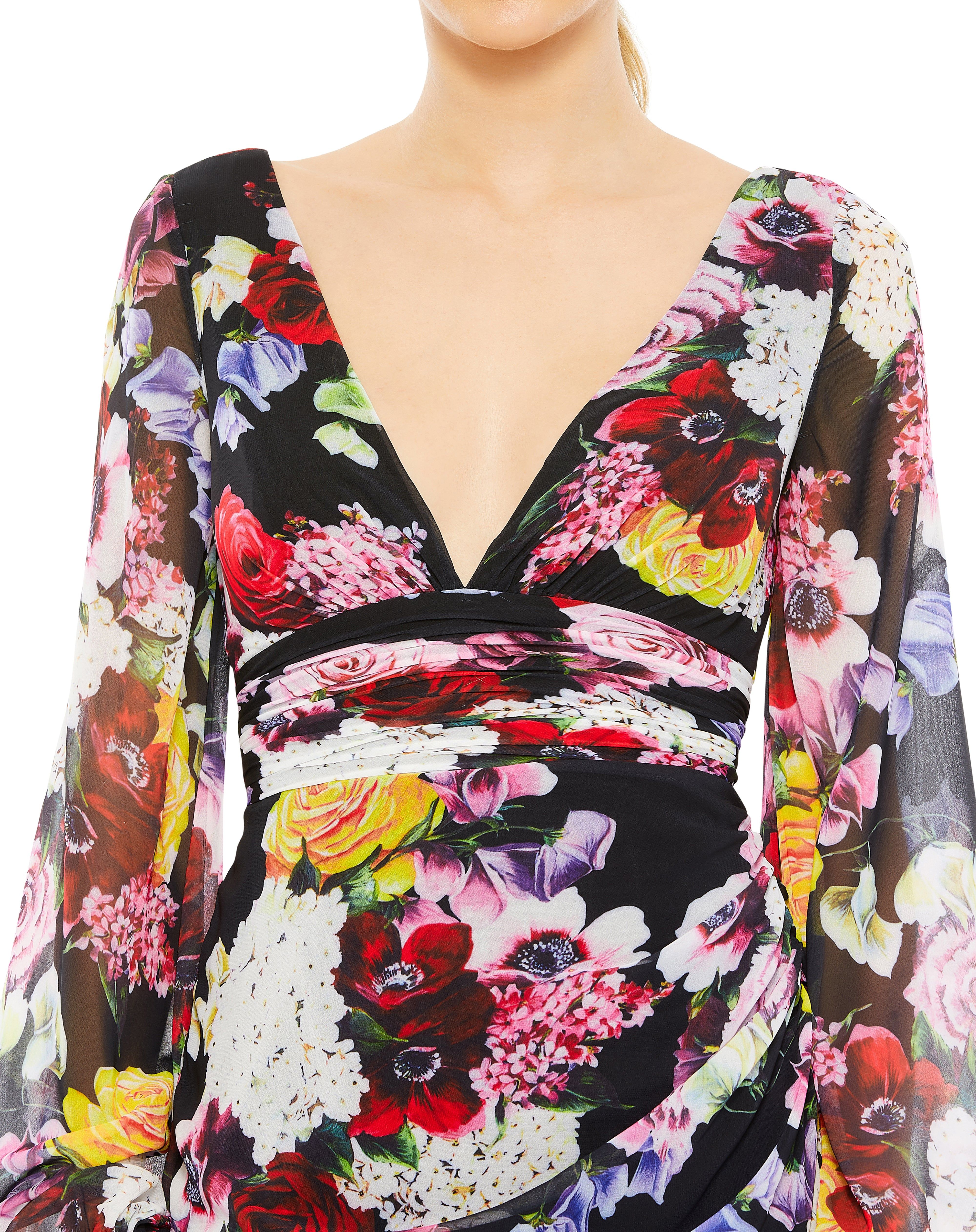 Floral Puff Sleeve V Neck Mini Dress sold by Lord & Taylor product image thumbnail 2