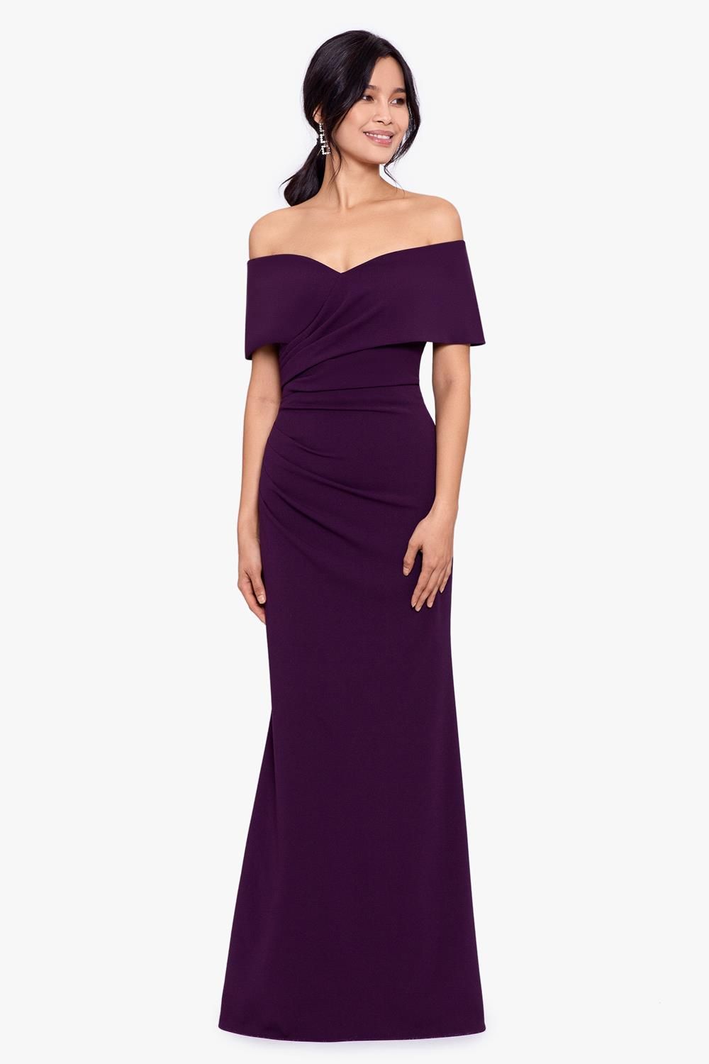 Petite Off the Shoulder Cuff Wrap Crepe Gown sold by Lord & Taylor