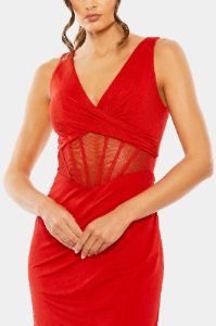 V Neck Mesh Cage Midi Dress sold by Lord & Taylor