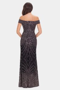 Long Off the Shoulder Deco Glitter Dress sold by Lord & Taylor