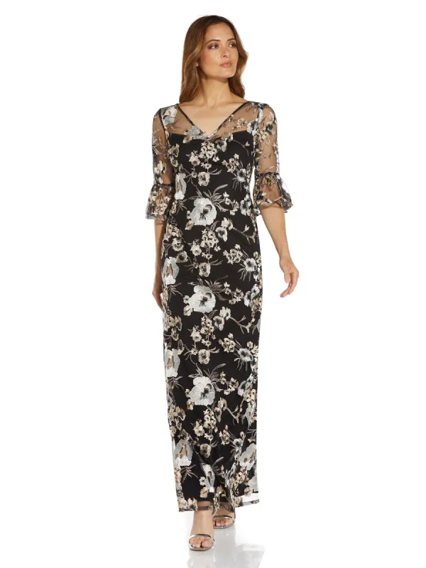 V Neck Embroidered Bell Sleeve Gown sold by Lord & Taylor