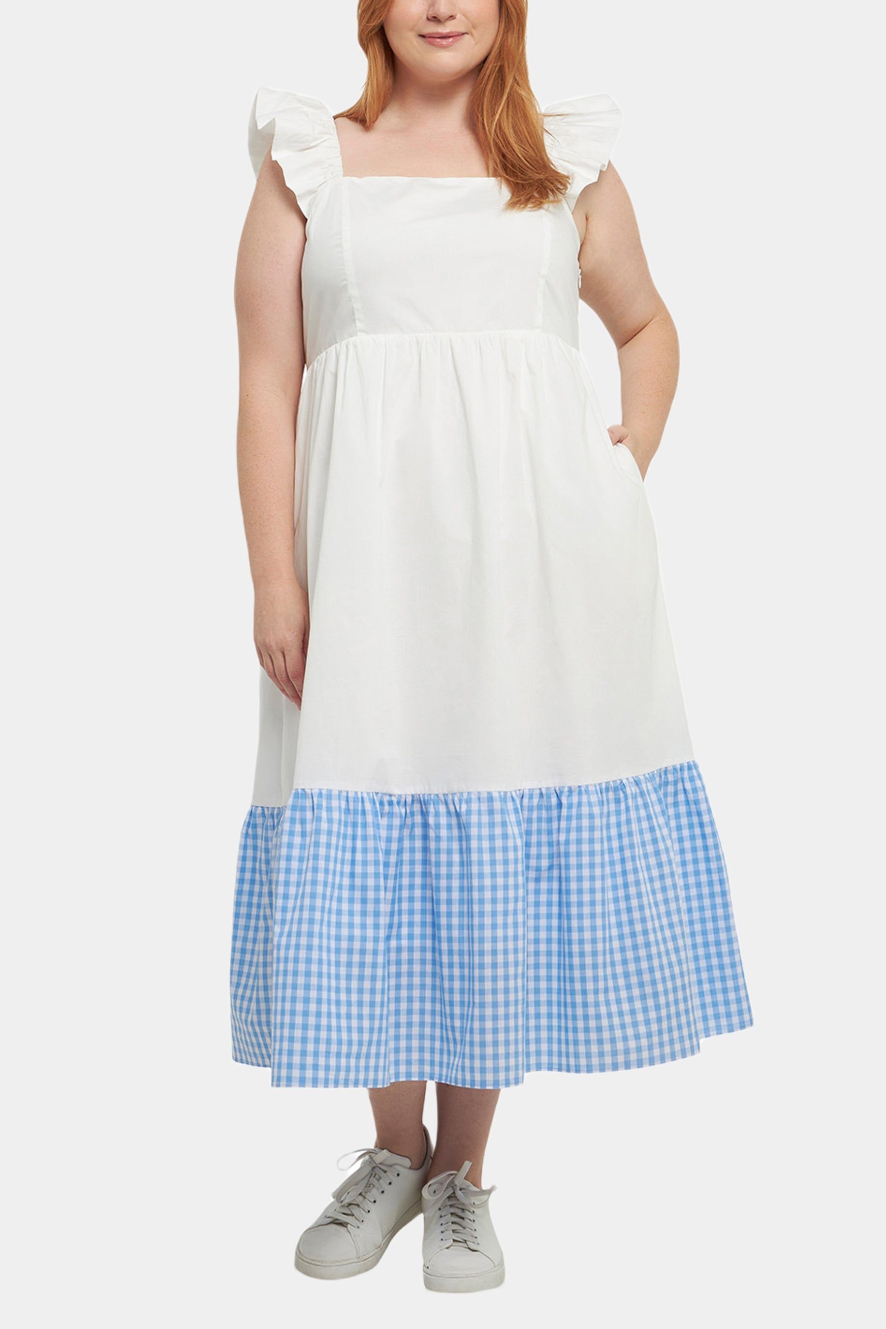Shoulder Ruffled Gingham Accent Midi Dress sold by Lord & Taylor