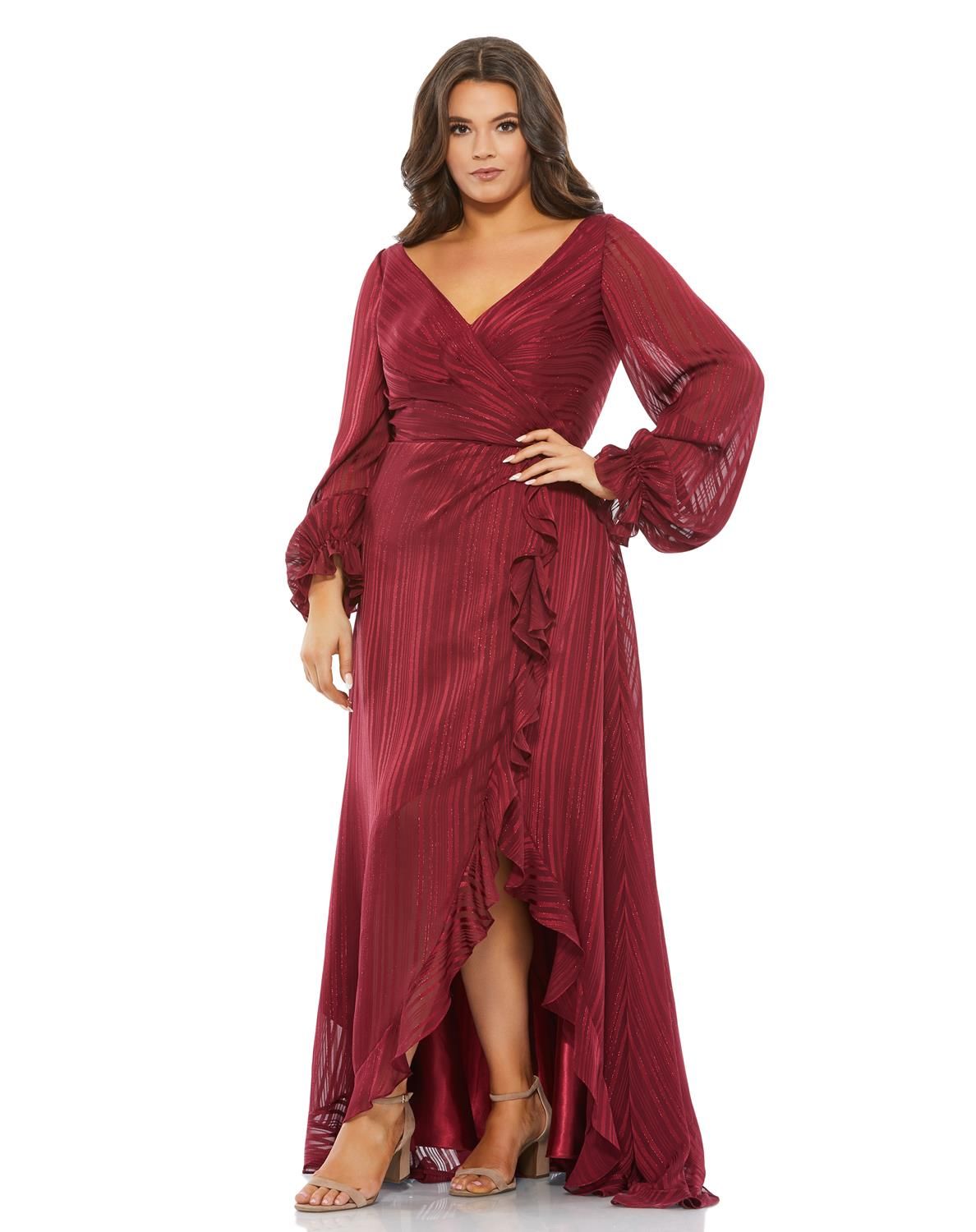 Long Sleeve V-Neck Wrap Gown sold by Lord & Taylor product image thumbnail 5