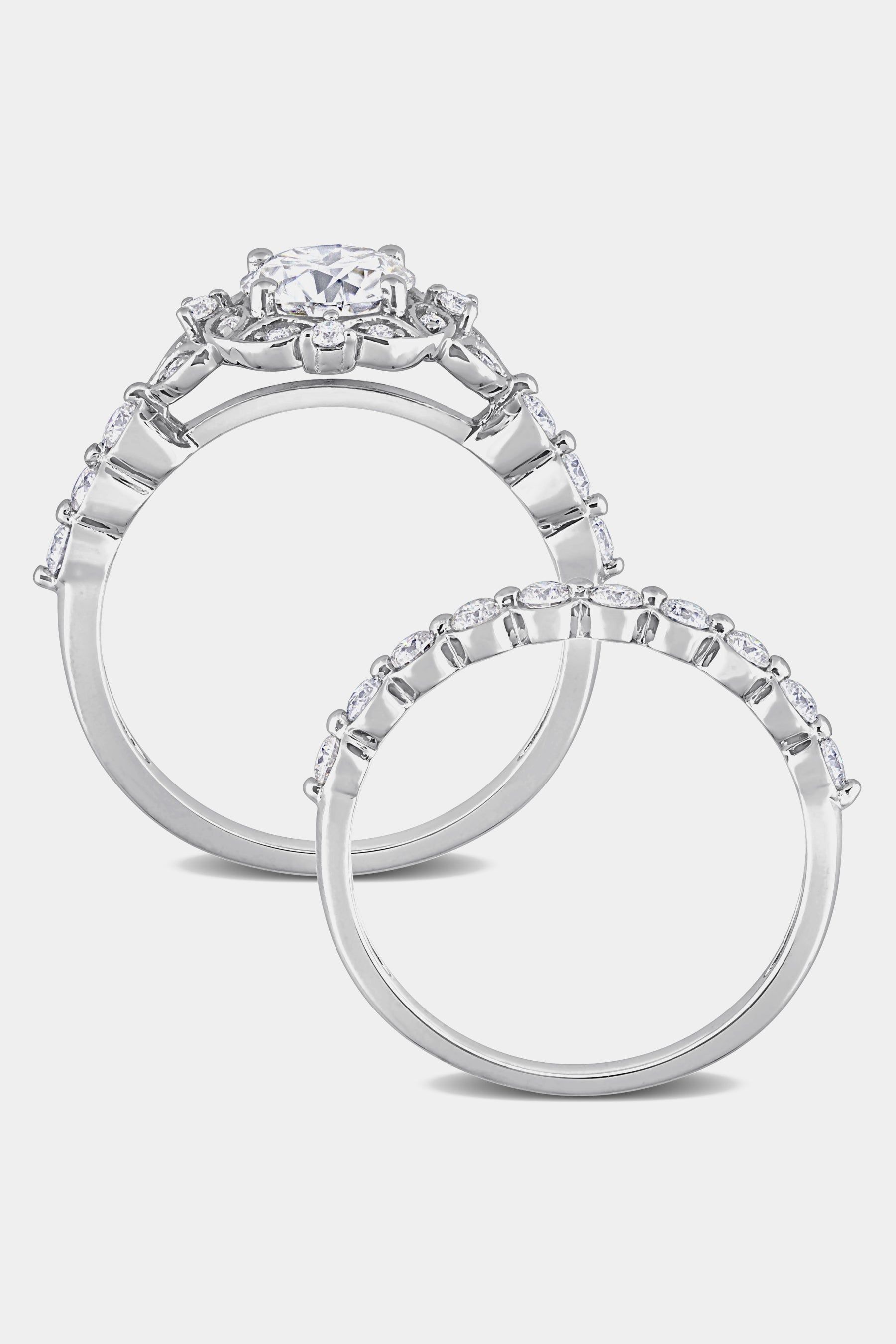 Moissanite Halo Vintage Bridal Ring Set in Sterling Silver sold by Lord & Taylor product image thumbnail 3