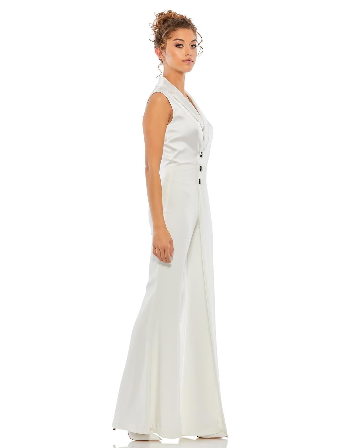 Asymmetrical Sleeveless Faux Tuxedo Jumpsuit sold by Lord & Taylor product image thumbnail 8