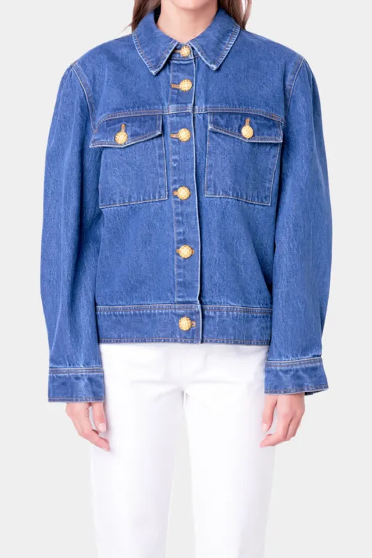 Brass Button Denim Jacket sold by Lord & Taylor
