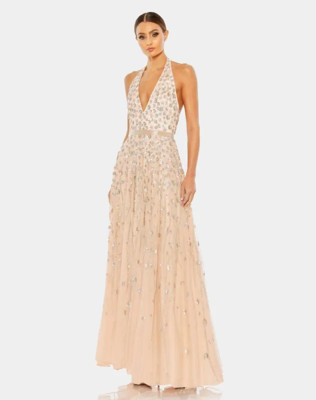 Floral Embellished Halter Strap A Line Gown sold by Lord & Taylor