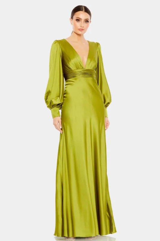 Charmeuse Bishop Sleeve V Neck Gown sold by Lord & Taylor