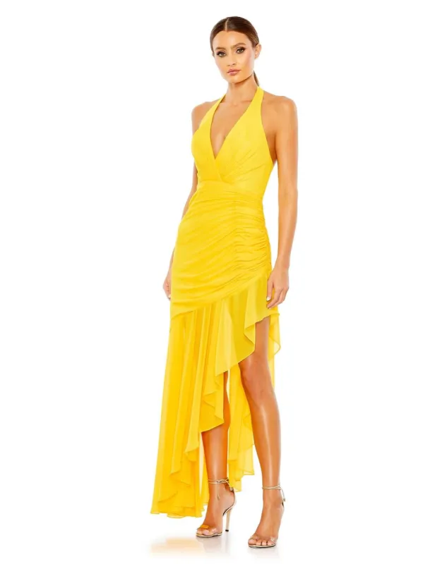 Asymmetrical Ruffle Hem Halter Strap Gown sold by Lord & Taylor