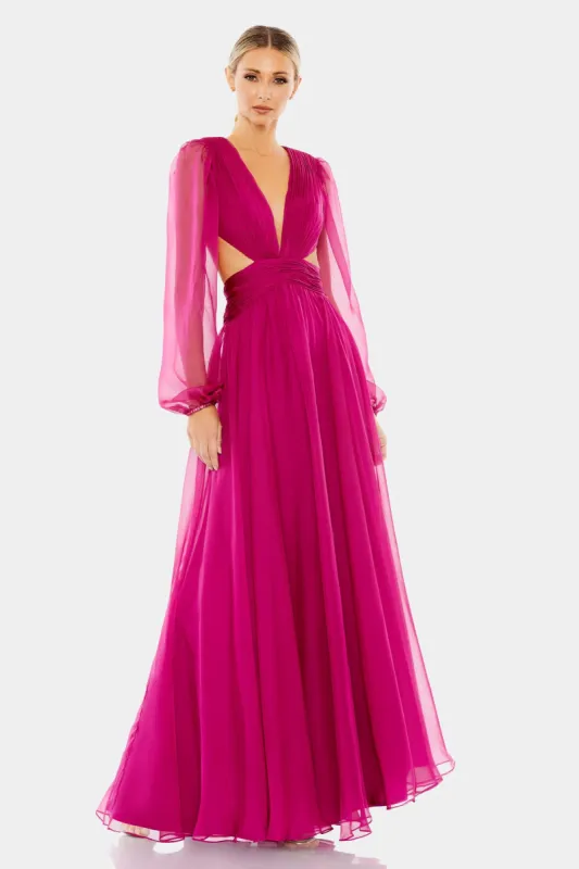 Ruched Cut Out Puff Sleeve A Line Gown sold by Lord & Taylor