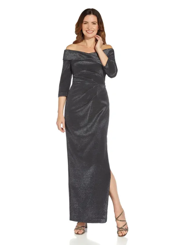 Off Shoulder Metallic Knit Gown sold by Lord & Taylor