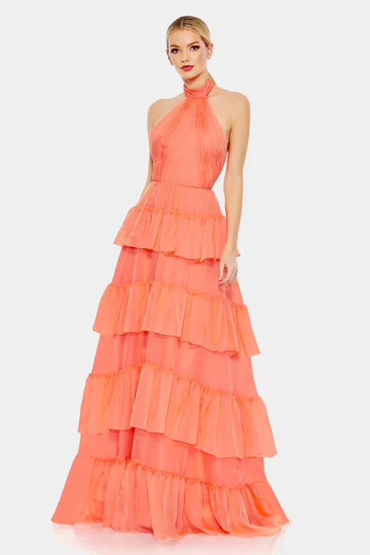 Ruffle Tiered Pleated Halter Neck A Line Gown sold by Lord & Taylor