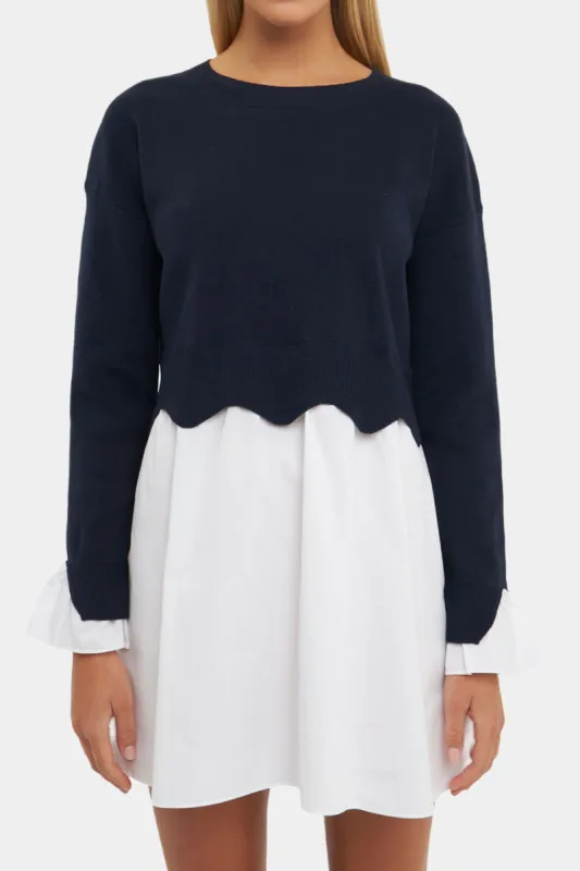 Scalloped Knit Poplin Combo Dress sold by Lord & Taylor