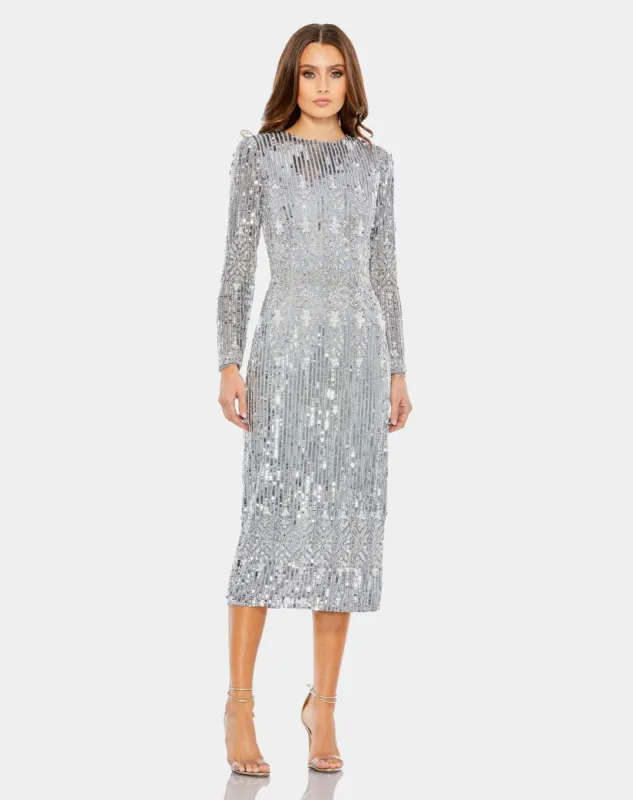 Embellished Long Sleeve High Neck Column Dress sold by Lord & Taylor