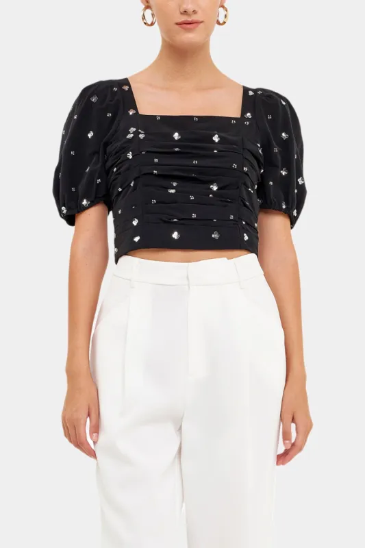 Sequined Floral Embroidery Top sold by Lord & Taylor