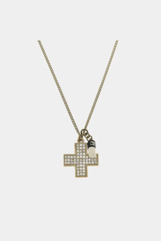 CC Logo Cross Rhinestone Pendant Necklace sold by Lord & Taylor