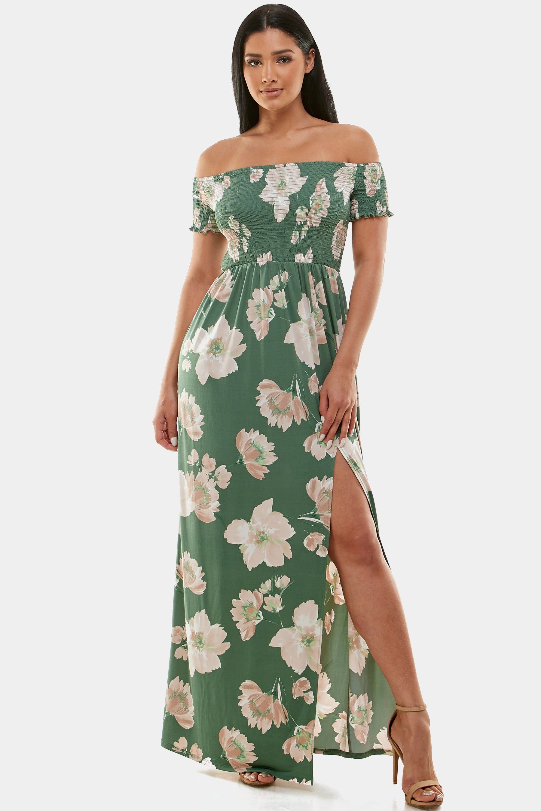 Off Shoulder Slit Maxi Dress sold by Lord & Taylor