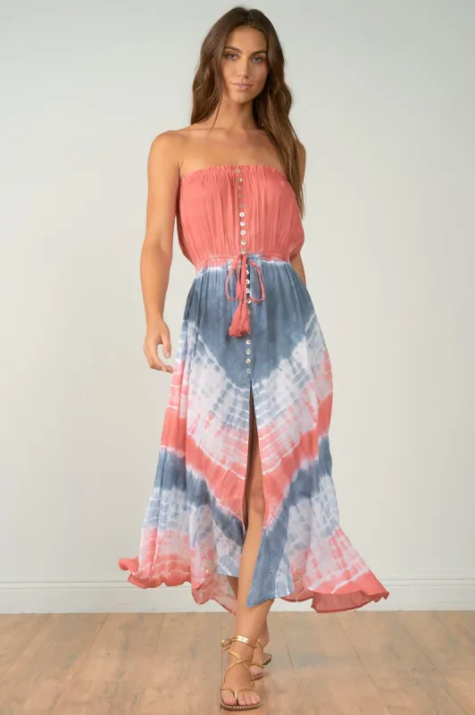 Tie Dye Strapless Maxi Dress made by Elan