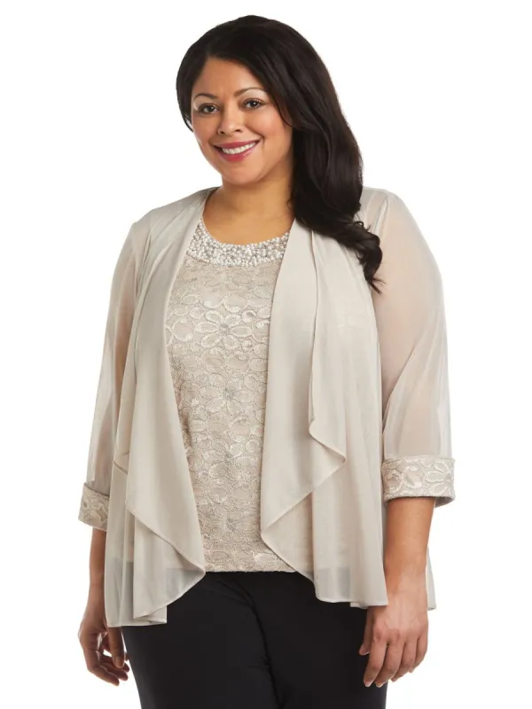 Lace Top with Beaded Neckline and Chiffon Jacket Set sold by Lord & Taylor