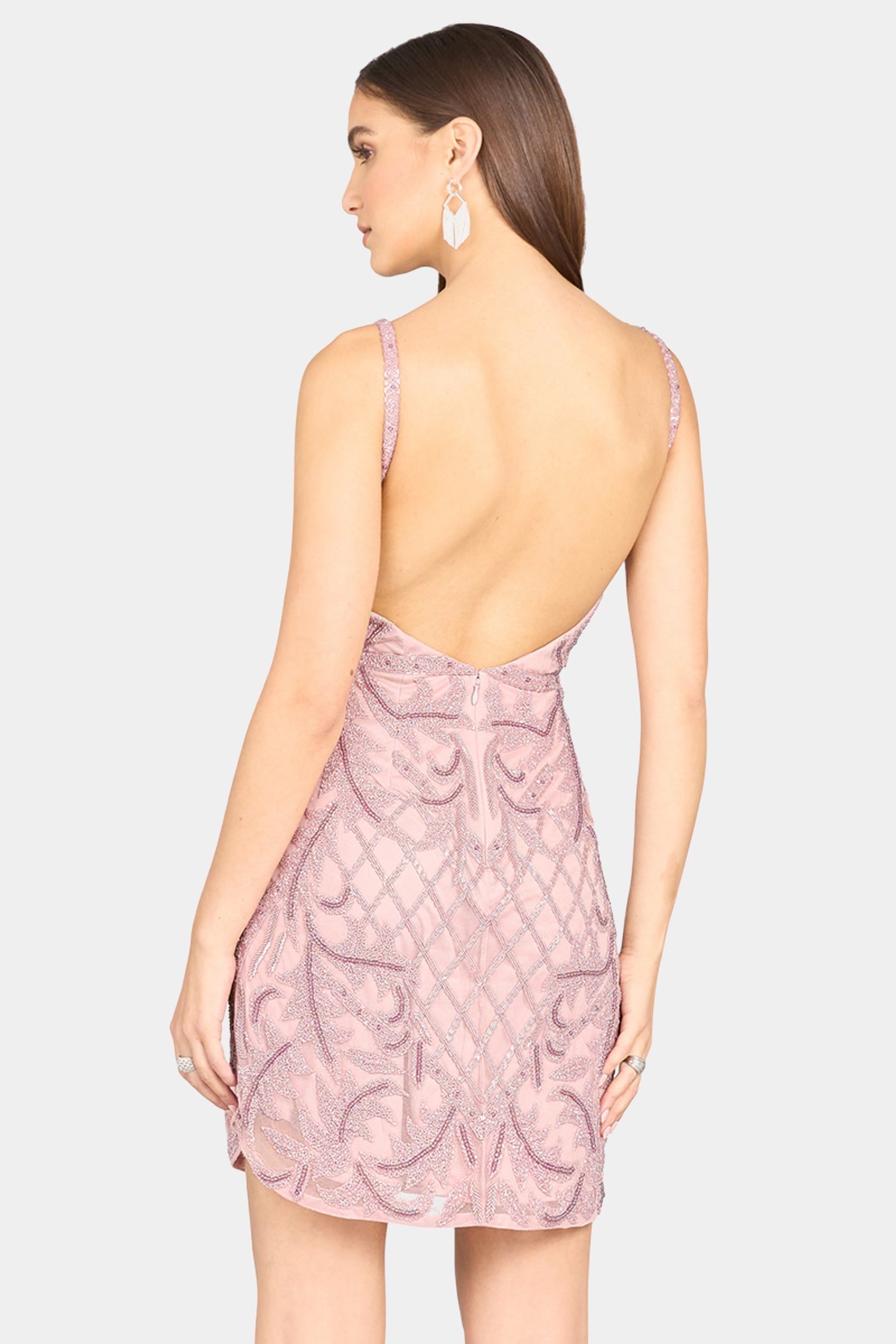 Deep V-Neck Beaded Mini Dress with Low Back sold by Lord & Taylor product image thumbnail 2