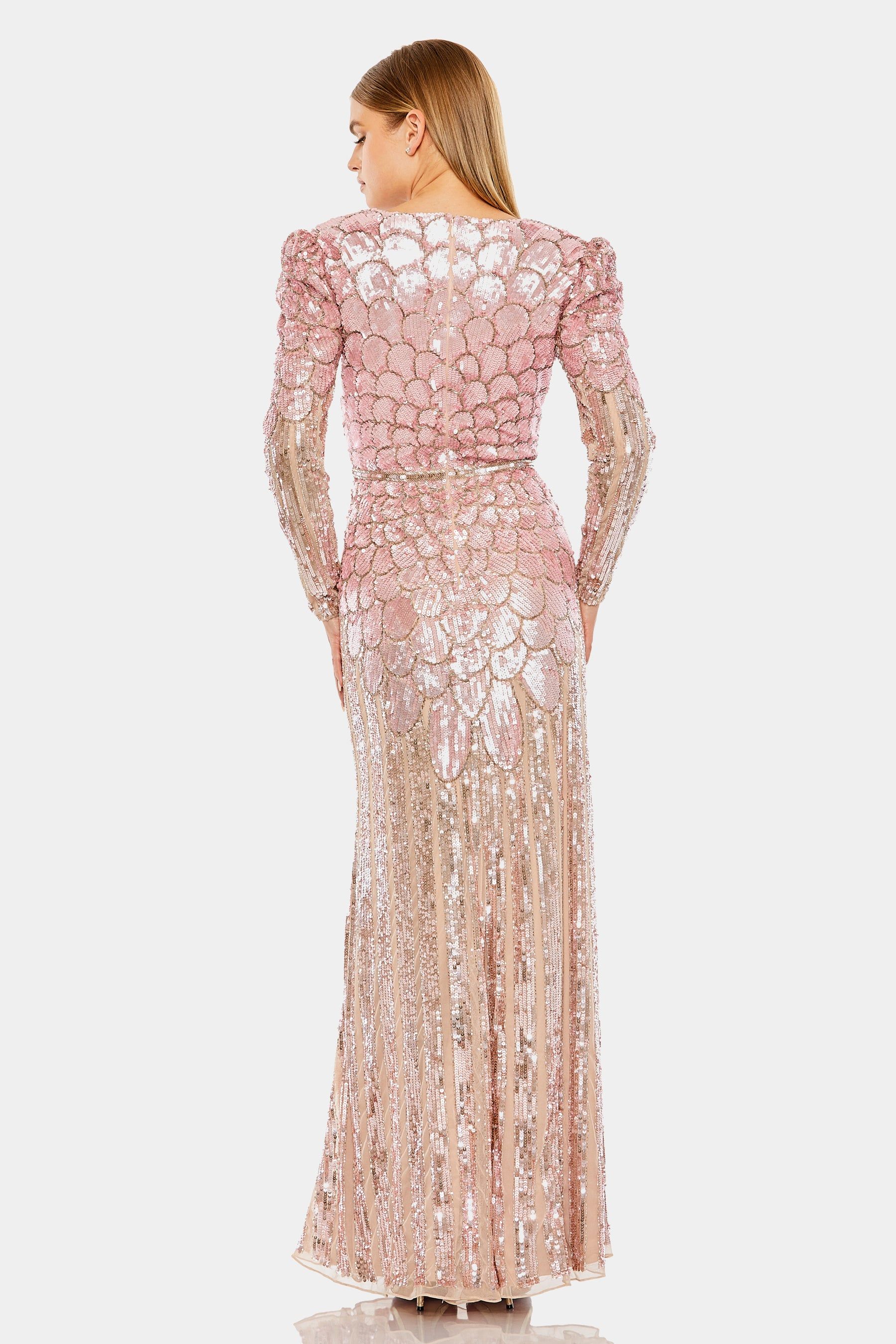 Sequined Long Sleeve V-Neck Gown sold by Lord & Taylor product image thumbnail 2