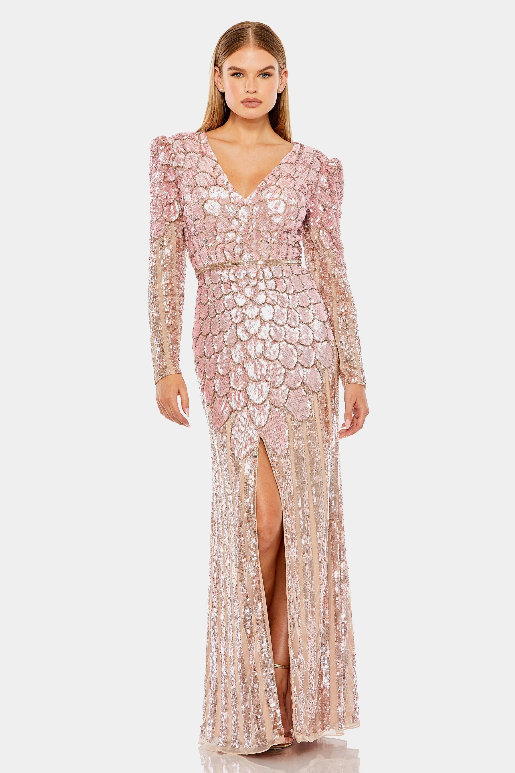 Sequined Long Sleeve V-Neck Gown sold by Lord & Taylor product image thumbnail 4