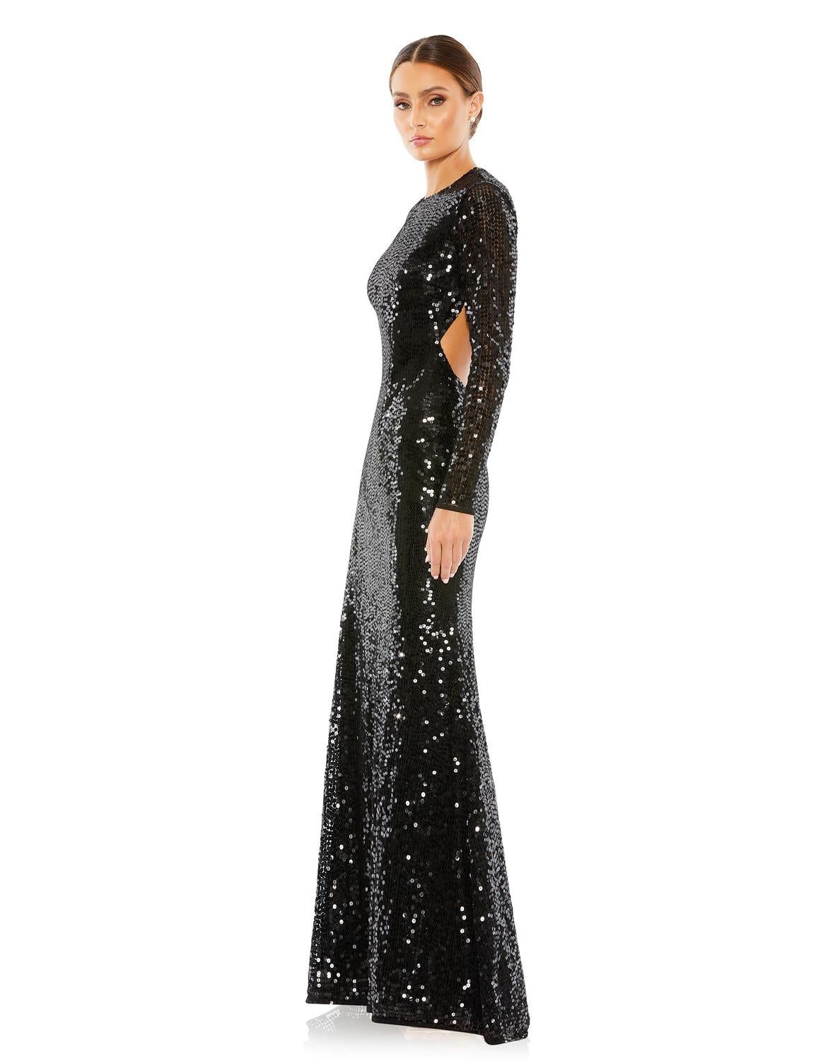 Sequined Long Sleeve High Neck Open Back Gown sold by Lord & Taylor product image thumbnail 2