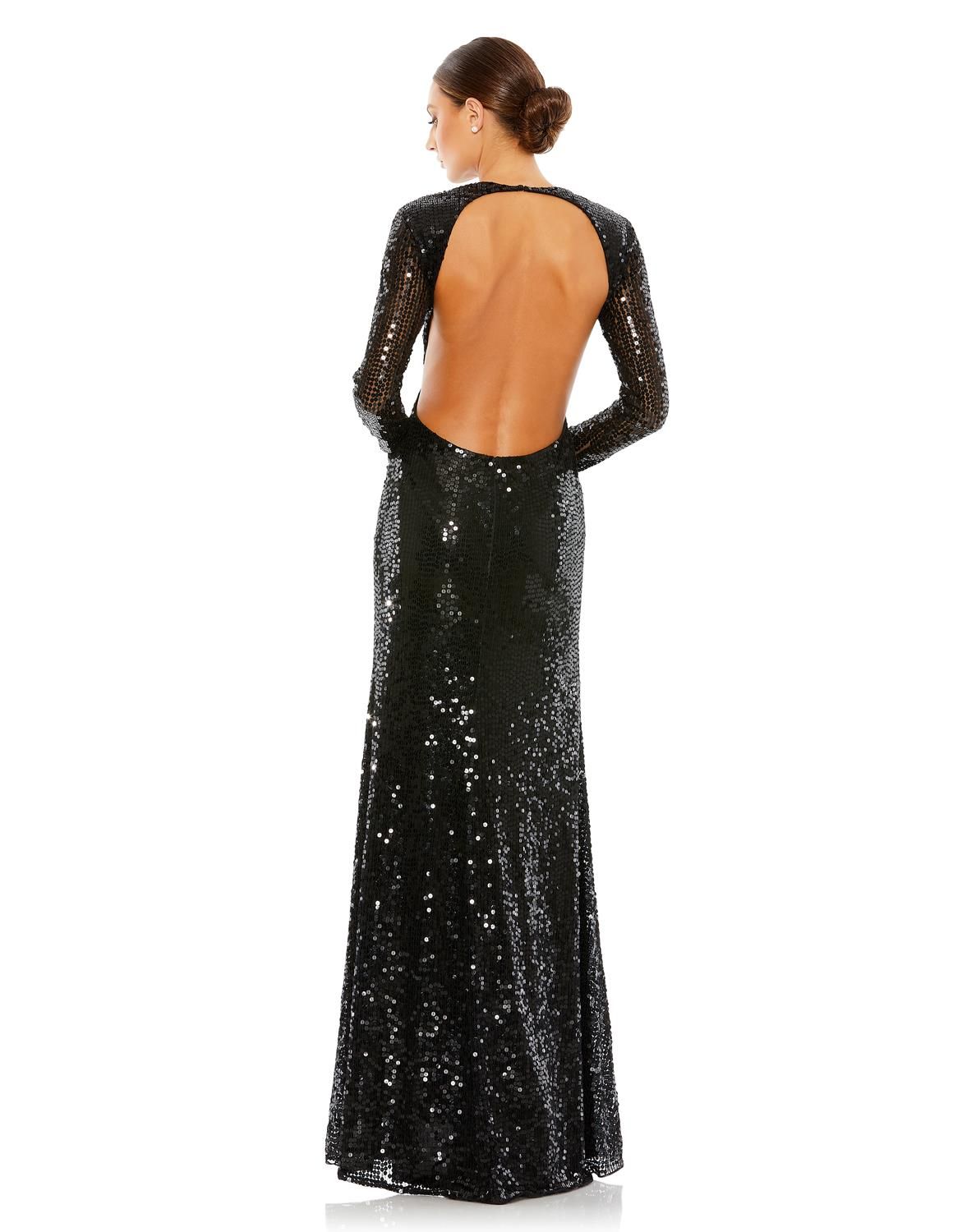 Sequined Long Sleeve High Neck Open Back Gown sold by Lord & Taylor product image thumbnail 3