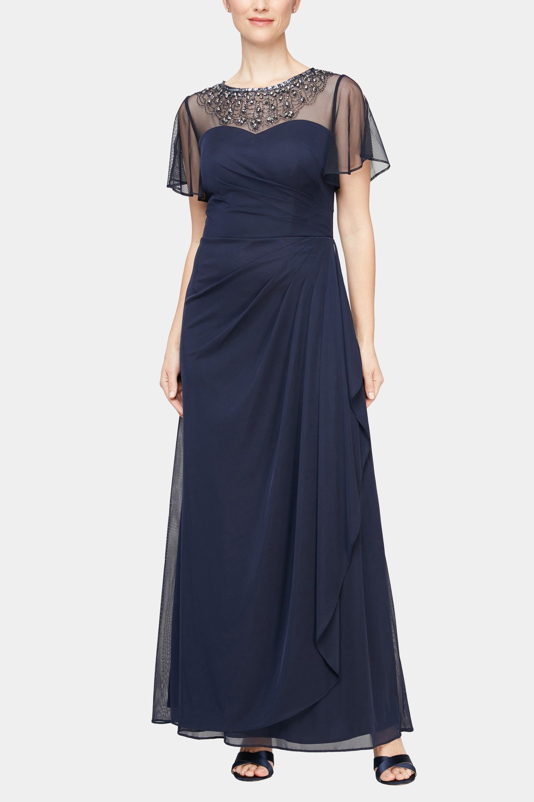Embellished Illusion Neck A-Line Dress sold by Lord & Taylor