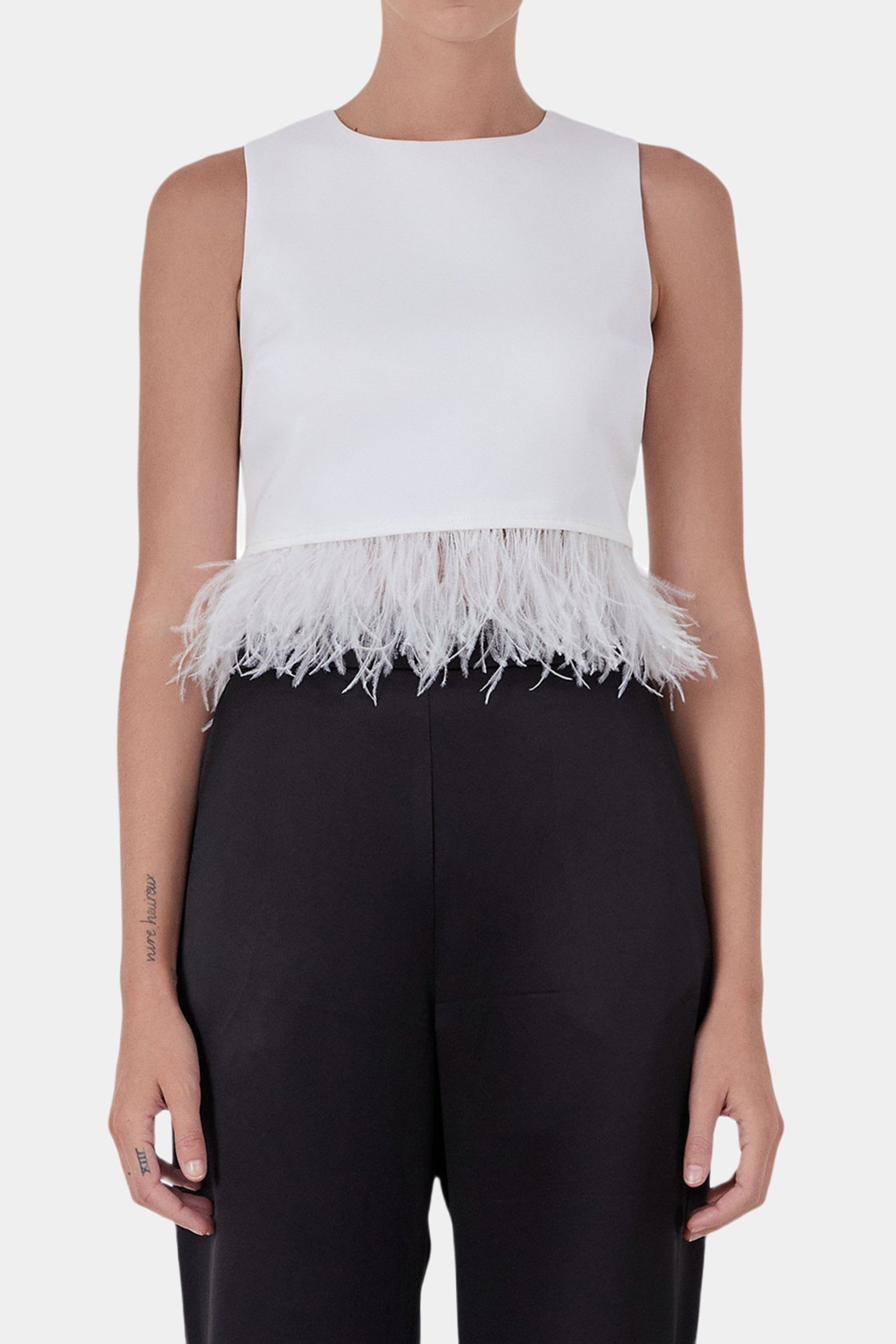 Feather Trim Crop Top sold by Lord & Taylor product image thumbnail 5