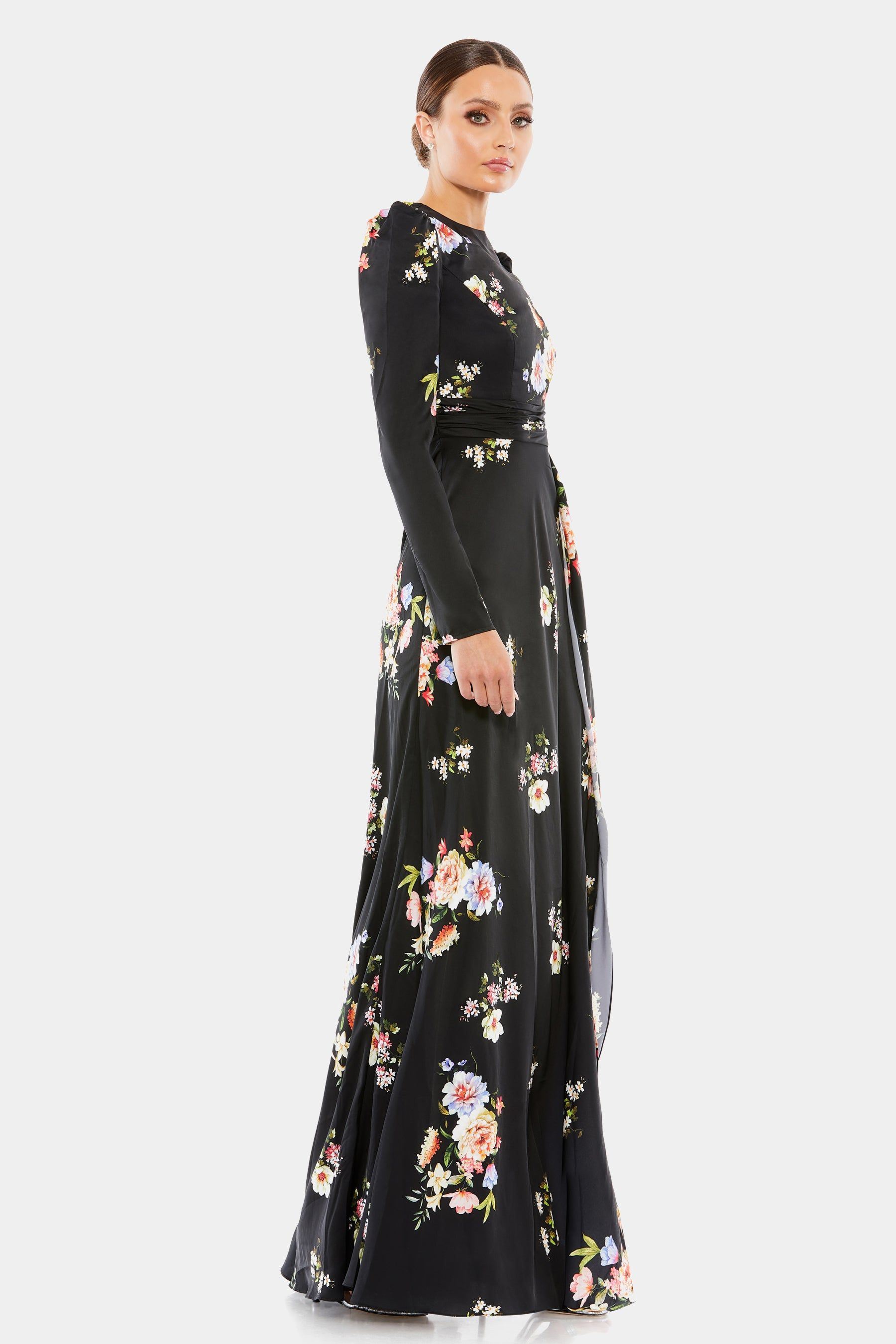 High Neck Long Sleeve Faux Wrap Gown sold by Lord & Taylor product image thumbnail 3