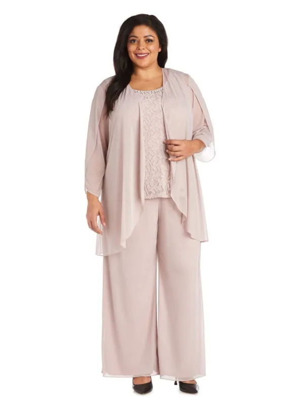 Three-Piece Duster Lace Pant Set with Pearl Detail and Sheer Cardigan sold by Lord & Taylor