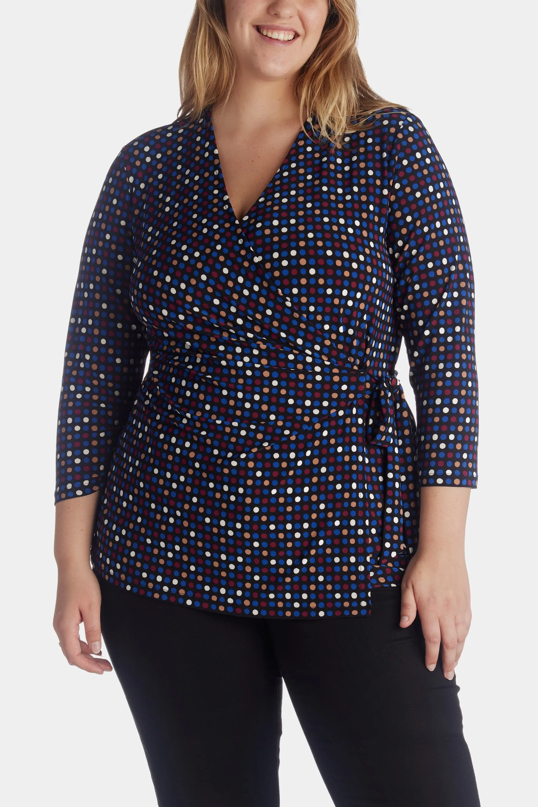 Pearly Dot 3/4 Sleeve Knit Faux Wrap Top sold by Lord & Taylor product image thumbnail 3
