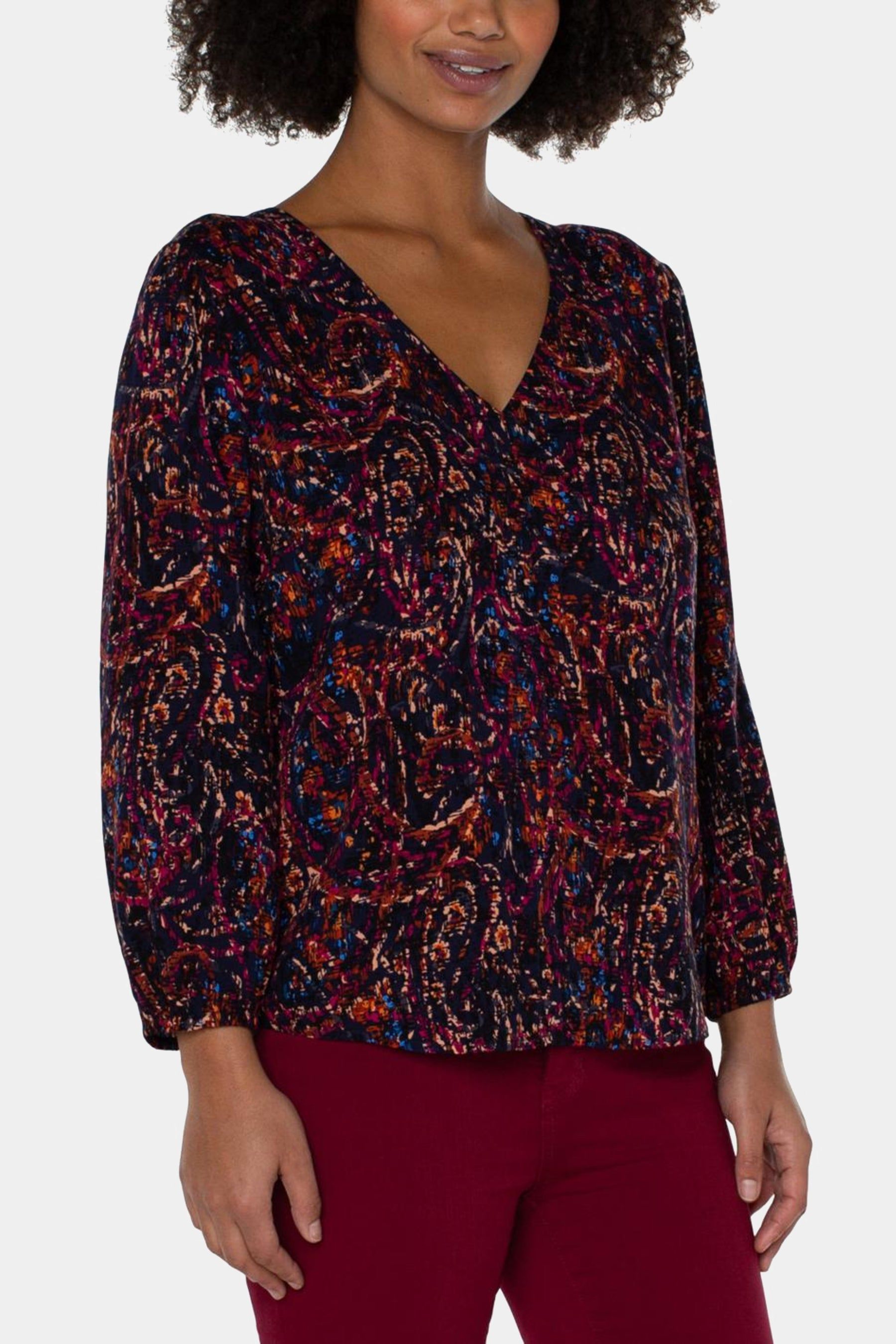 Crepe V-Neck Paisley Top sold by Lord & Taylor product image thumbnail 3