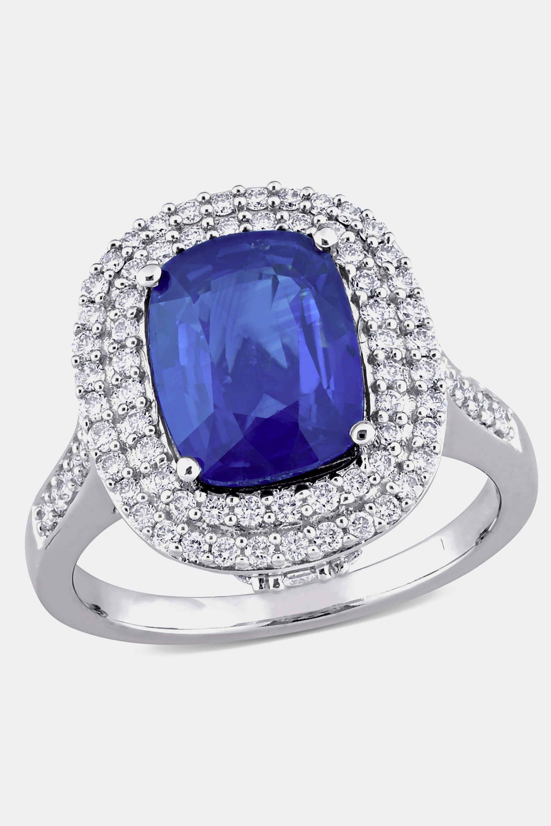 Cushion Sapphire and Diamond Halo Cocktail Ring in 14k White Gold sold by Lord & Taylor